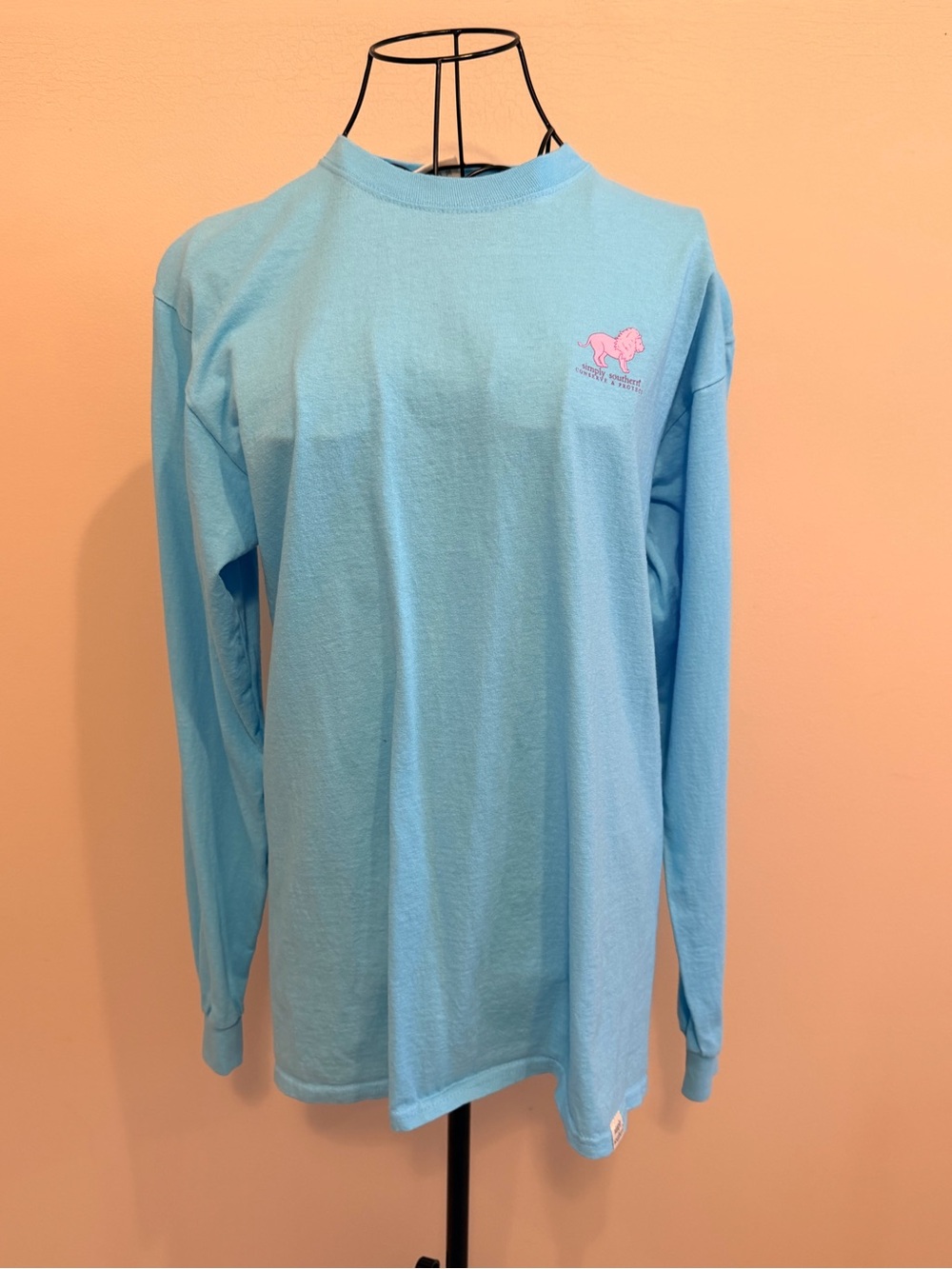 Simply Southern Women's M Blue Long Sleeve Crew Neck Graphic Lion T-Shirt Cotton